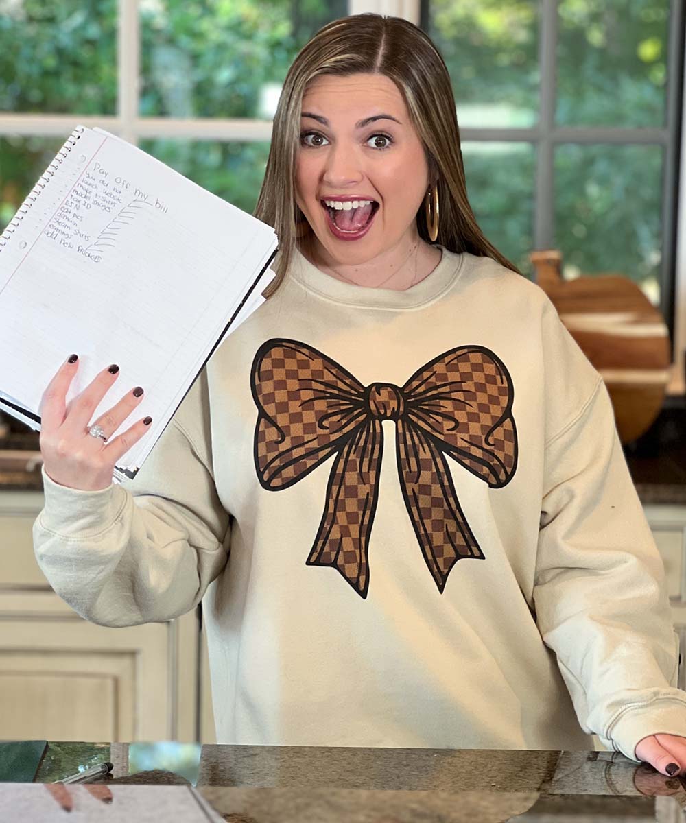 Brown Checkered Bow Sweatshirt
