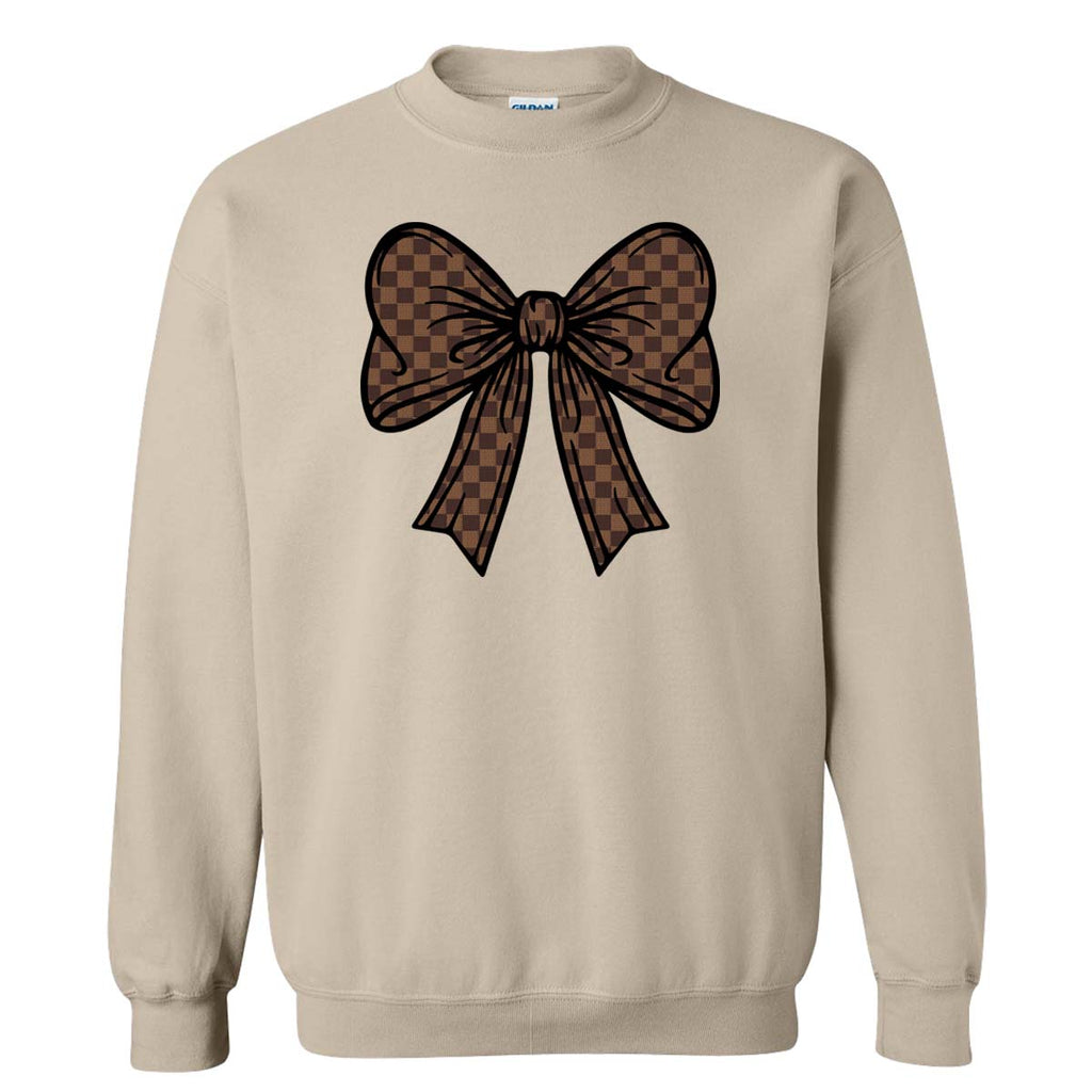 Brown Checkered Bow Sweatshirt