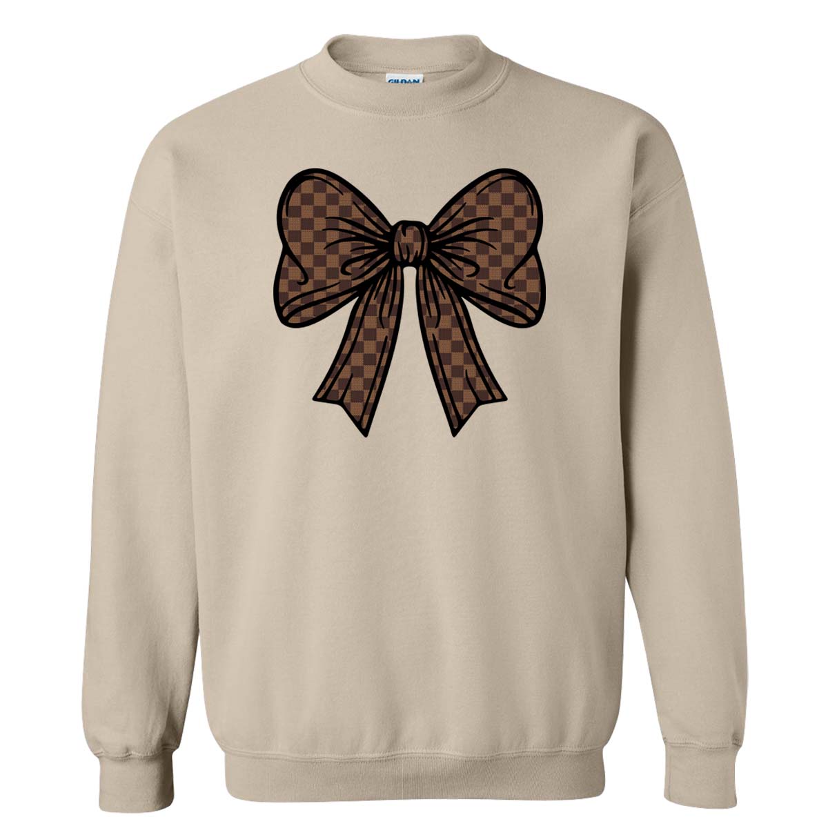 Brown Checkered Bow Sweatshirt