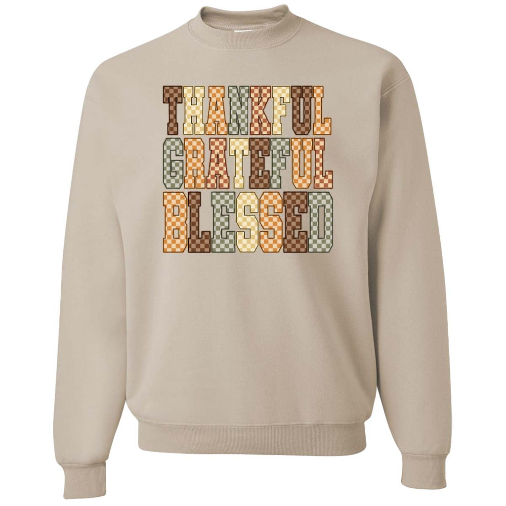 Checkerboard Thankful Grateful Blessed Sweatshirt