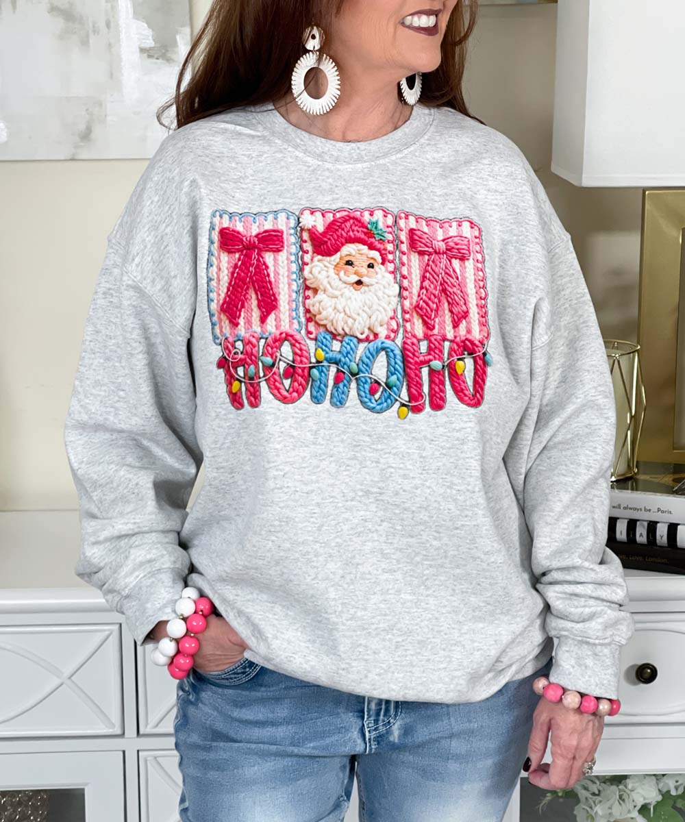 Faux Yarn Ho Ho Ho Sweatshirt