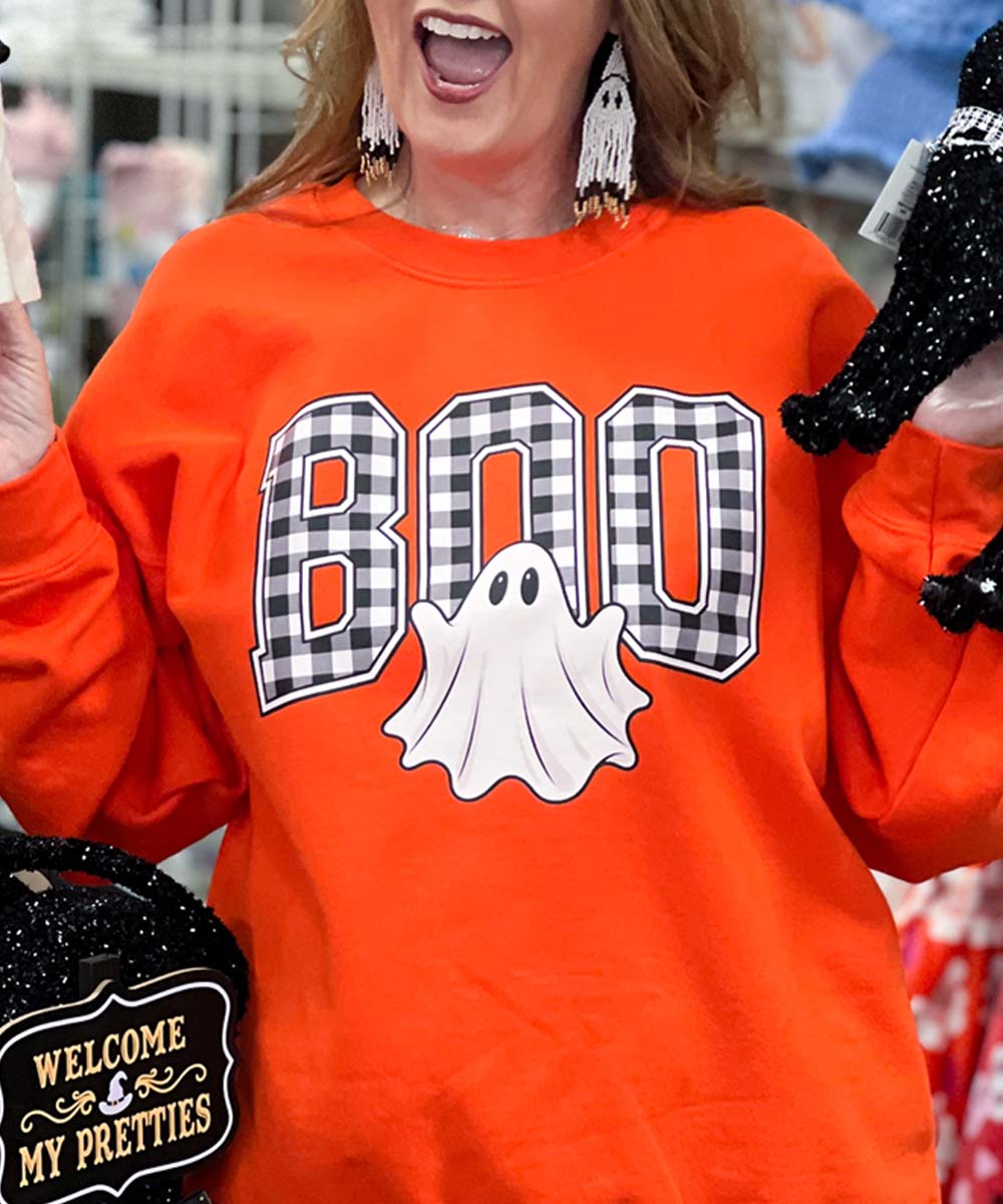 Gingham Boo With Ghost Sweatshirt